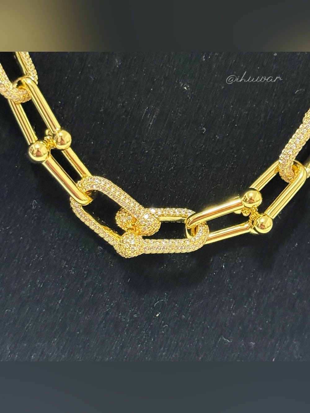 Gold Hardware Graduated U-Link 14K Gold Plated CZ Luxury Statement Chain - Picture 6 of 8